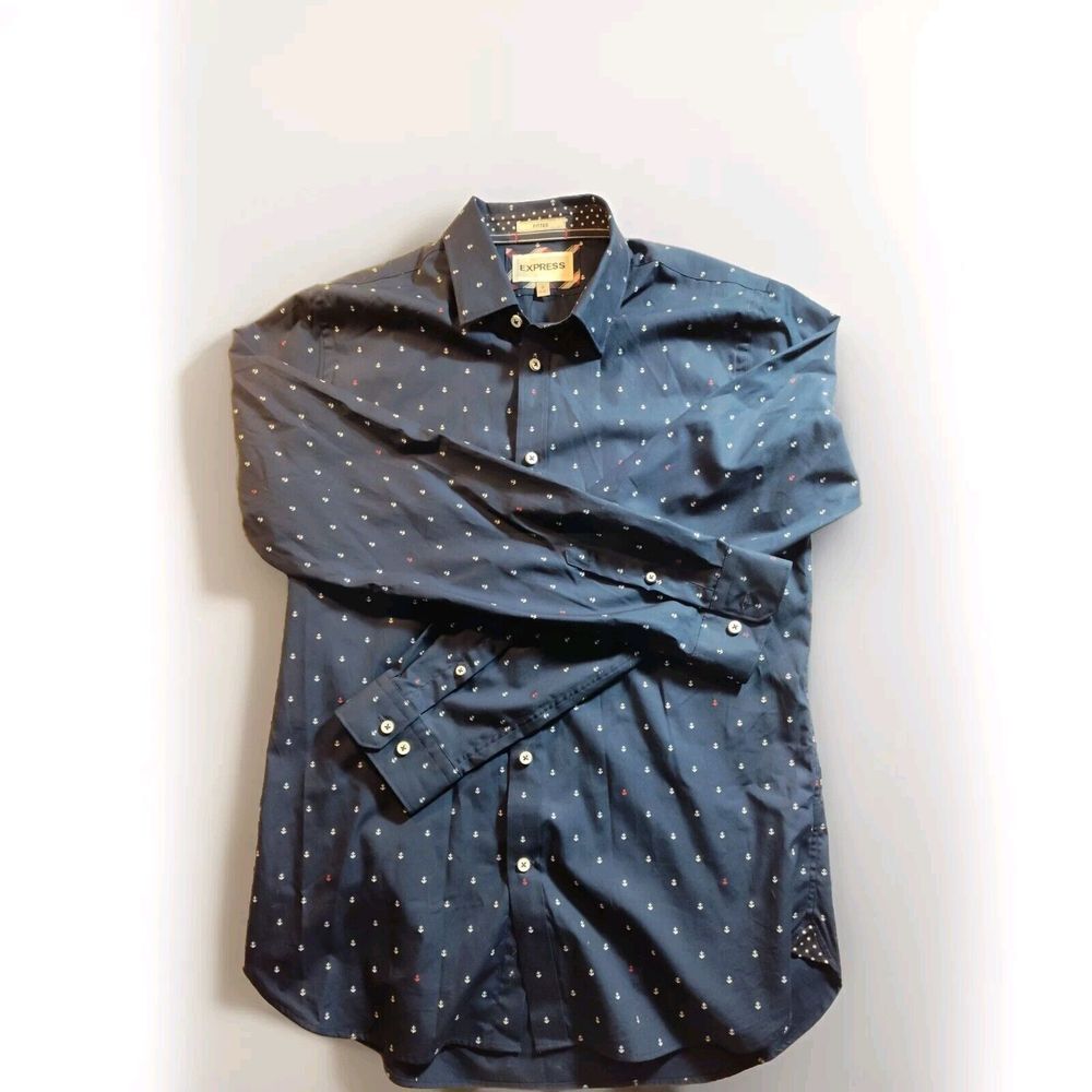 EXPRESS Men's MEDIUM FIT 15-15 1/2 100% COTTON BLUE/RED ANCHORS 928